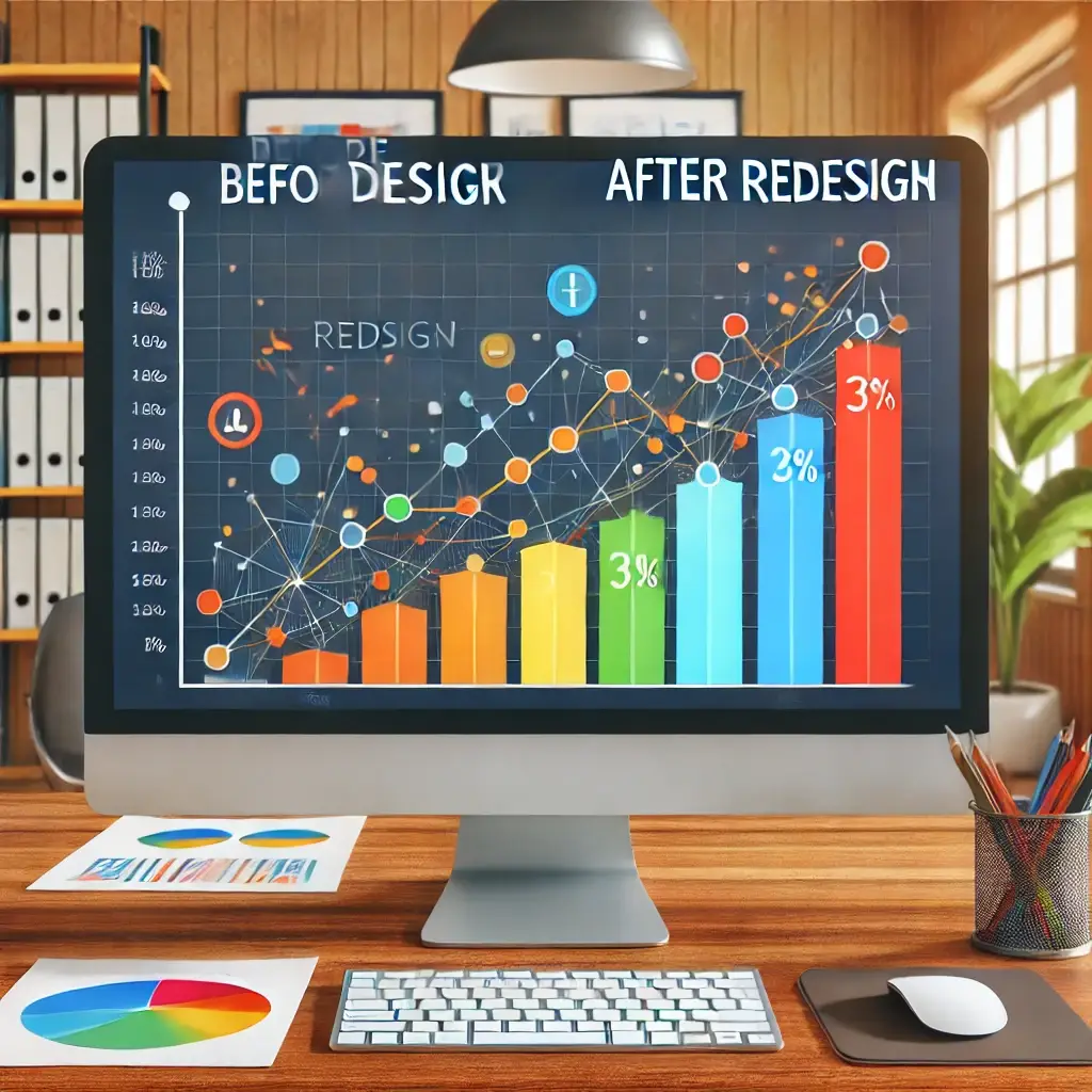 Illustration montrant l'évolution du trafic d'un site web d'entreprise avant et après une refonte pour répondre aux nouvelles exigences du marché.